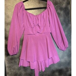 Lyaner Women’s Small Purple Long Sleeve Lightweight Romper Summer